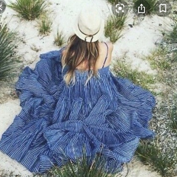 $650 Mes Demoiselles Eva ParisStripe Tiered Maxi Midi Dress Blue...